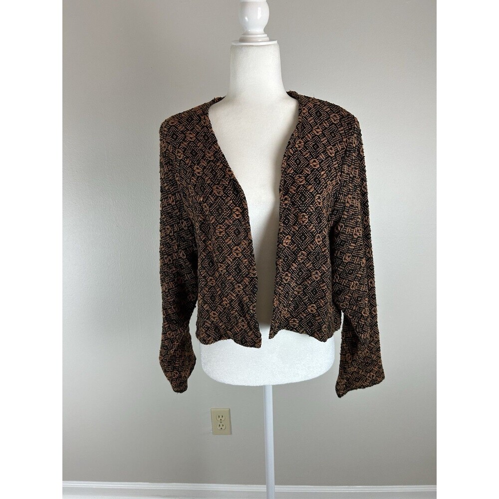 Handwoven Cardigan Sweater Size S Tribal Southwestern Aztec Print Native Brown